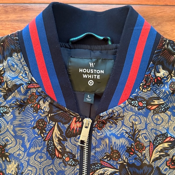 Houston White Floral Patterned Men's Bomber Jacket Size Large - Picture 4 of 11